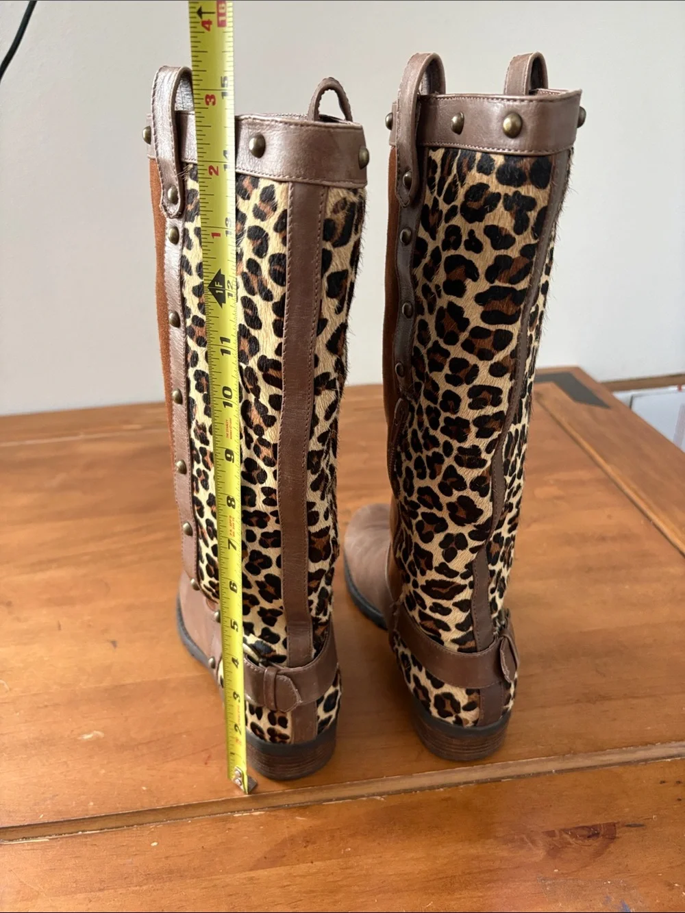 Steve Madden Suede & Leather Knee Boots with Leopard Panel Size 9